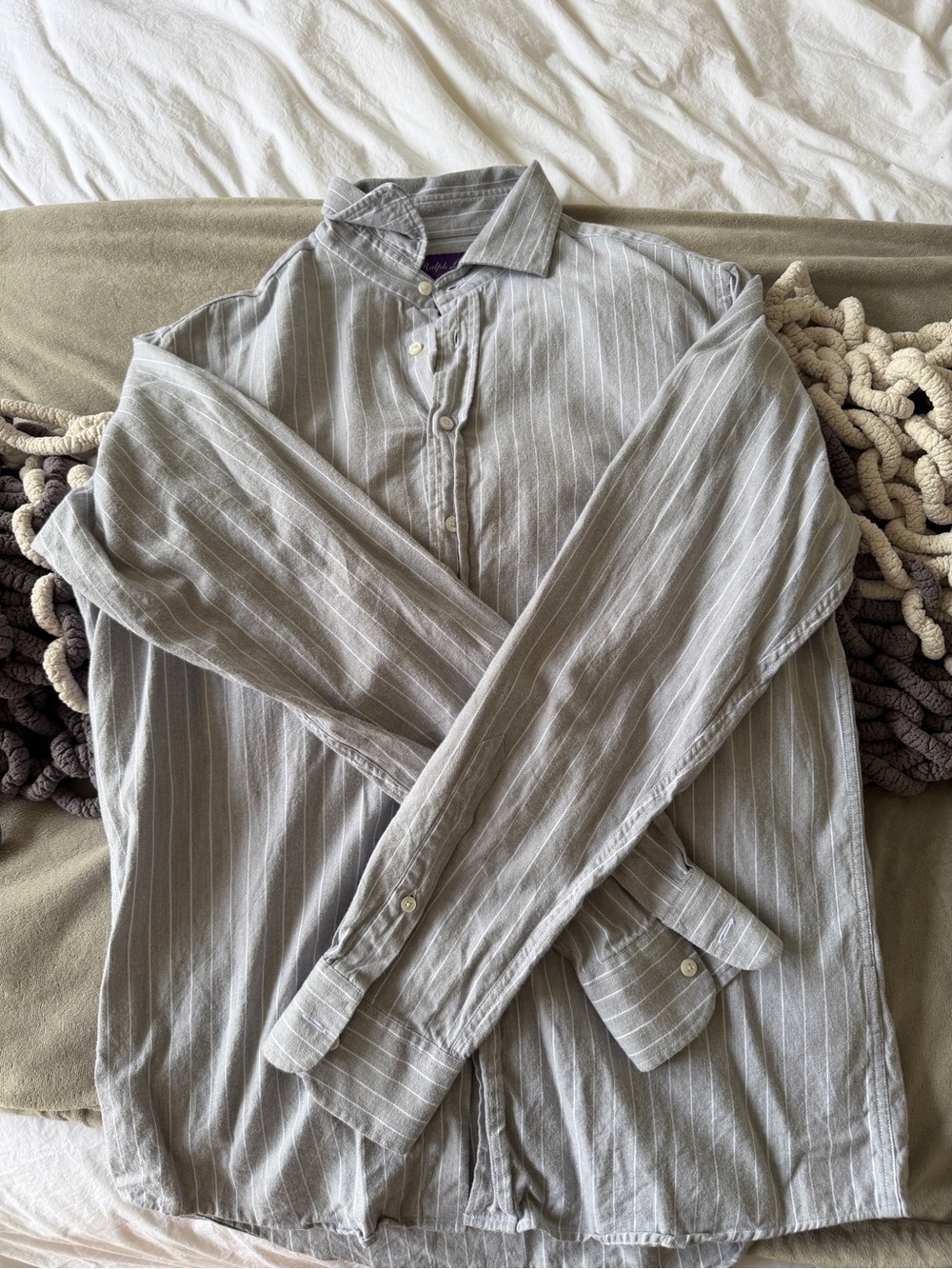 Men's Ralph Lauren Purple Label Light Gray Pinstripe Casual Button-Up Jacket